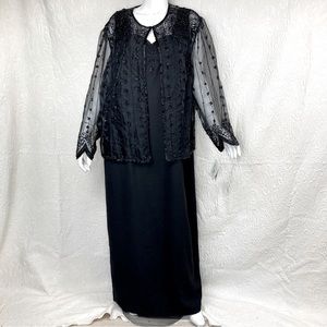 Laurence Kazar 18W 2-PC Beaded Maxi Dress & Sheer Jacket